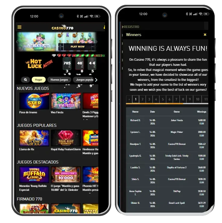 Versión móvil en Casino770